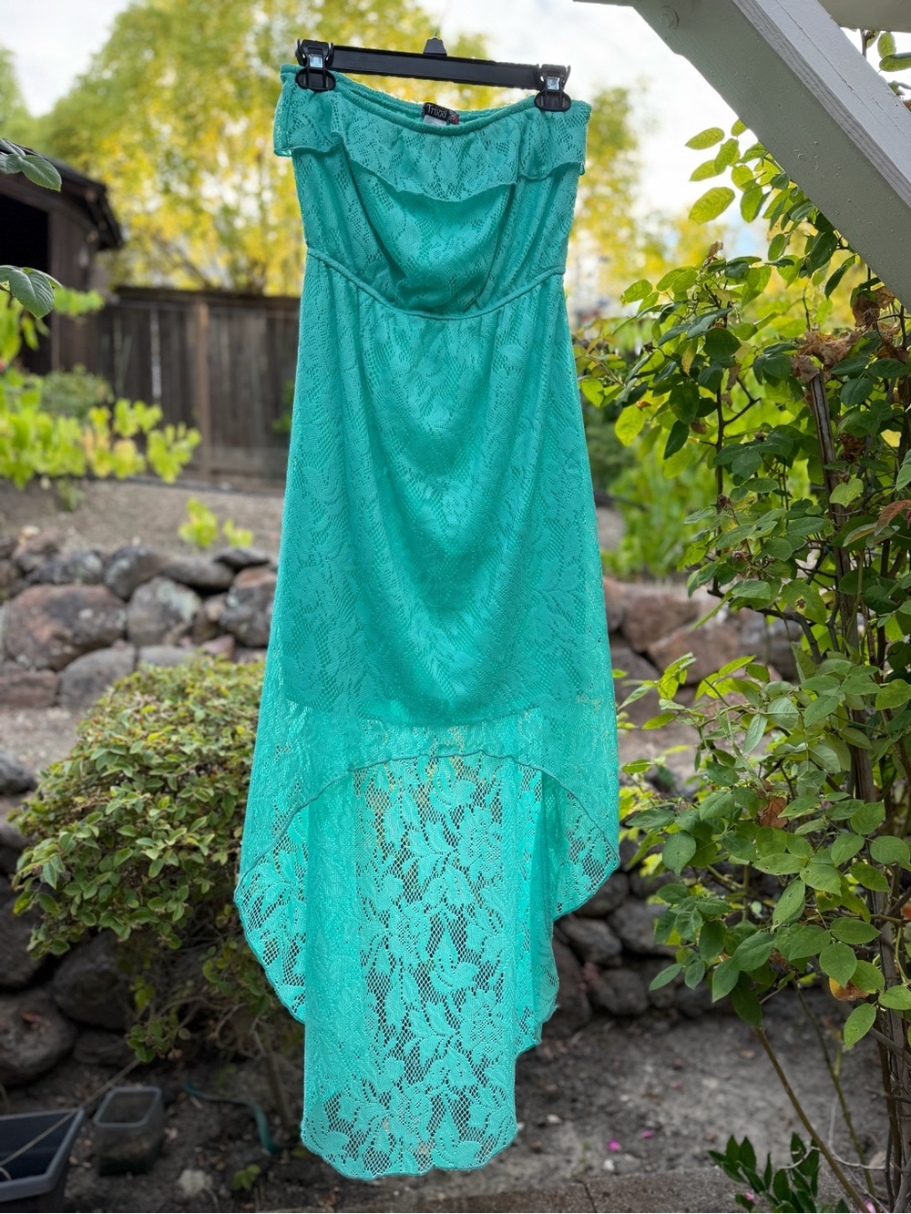 Turquoise Lace High-Low Strapless Dress